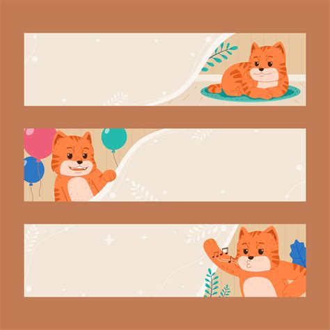 Cat Day Banner Set With Orange Cat 21814985 Vector Art at Vecteezy