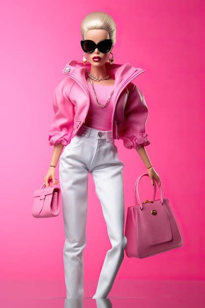 Premium Ai Image Barbie With Sunglasses And Jeans Wearing A Pink Purse In The Style Of