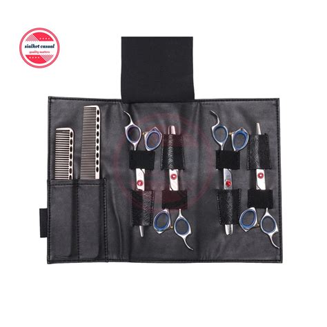 Genuine Leather Salon Hairdressing 4 Scissors And 2 Combs Holder Roll Up