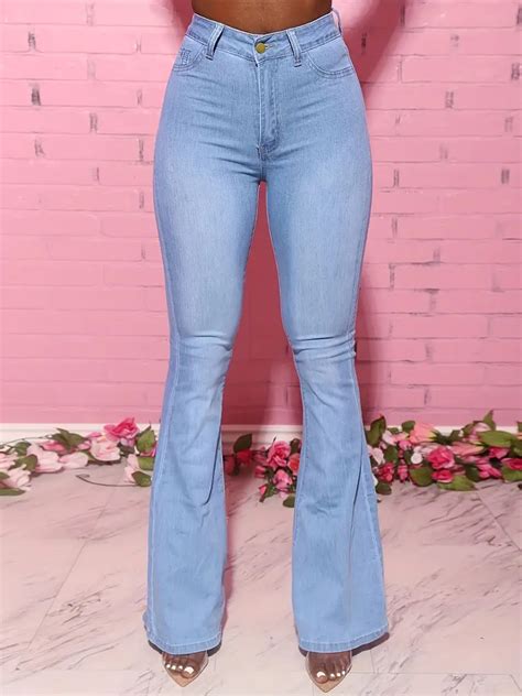 Plus Size High Waist Button Fly Flared Leg Jeans Womens Temu