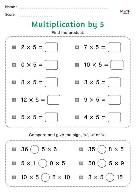 Multiplication By 5 Worksheets Math Monks Mathematics Worksheets