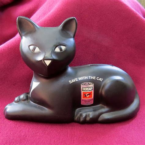 Vtg Plastic 1981 Eveready Batteries Black Cat Bank Feline Advertising