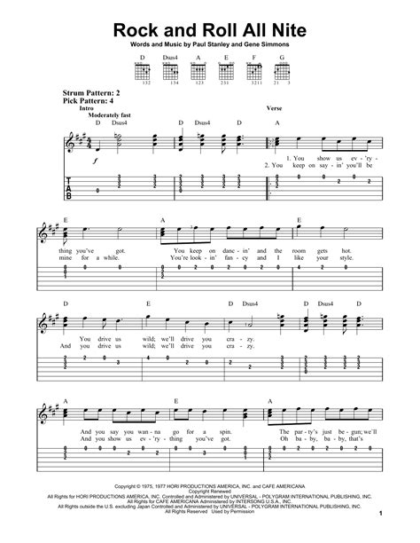 Rock And Roll All Nite By KISS Sheet Music For Easy Guitar Tab At Sheet