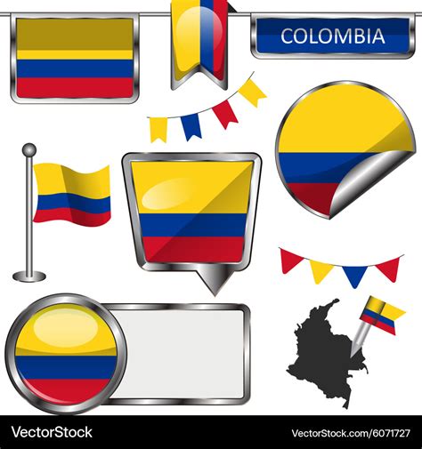 Glossy Icons With Colombian Flag Royalty Free Vector Image