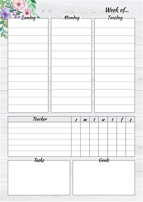 Printable Floral Weekly Planner Pdf Download Free Weekly Planner