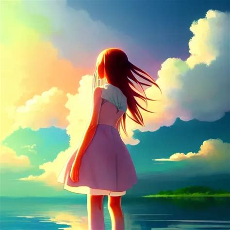 An Painting Of Anime Girl Standing On The Lake With Stable Diffusion