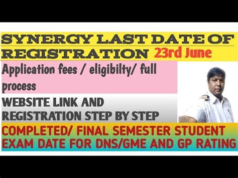 Synergy Last Date Registration Dns Gme Gp Rating Sponsorship Exam