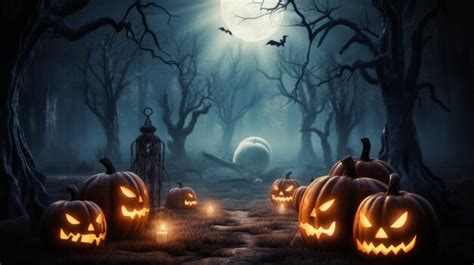 Premium Photo | Spooky Halloween night with scary pumpkins in a creepy ...