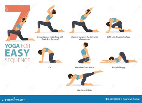 Yoga Poses Or Asana Posture For Workout In Easy Sequence Concept