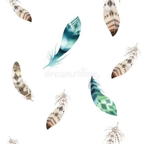 Feathers Repeating Pattern Watercolor Background With Seamless Stock