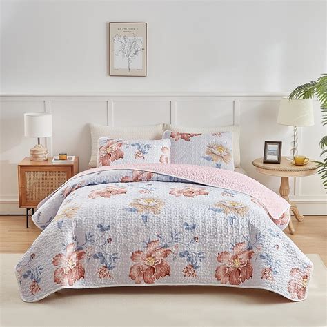 Amazon Uozzi Bedding Floral Quilt Set Pieces Queen Size White