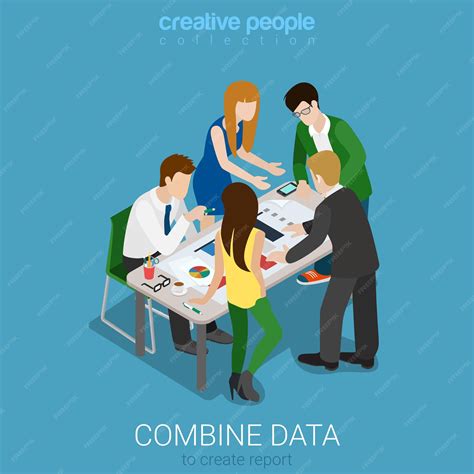Premium Vector | Flat isometric combine data to create graphic report