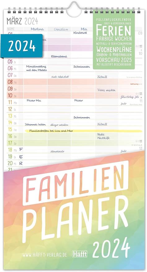 Calendrier Familial Avec Colonnes Arc En Ciel X Cm