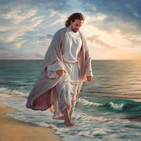 Quadro Jesus Cristo Caminhando Na Praia Tela 40x40cm Elo7