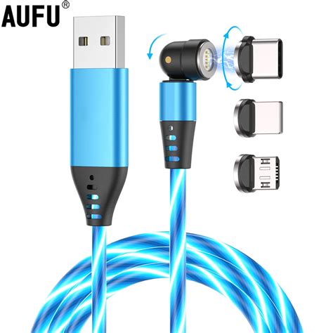 AUFU 1m 2m Magnetic Charge Cable For IPhone Flowing Glow Fast Charging