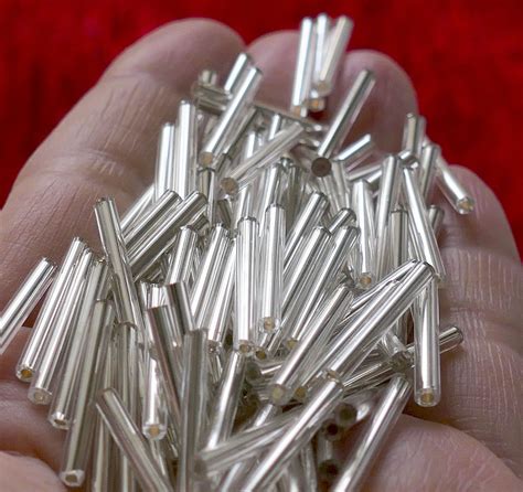 50x Long Silver Lined Tube Glass Bugle Beads 20mm Spacer Beads Etsy UK