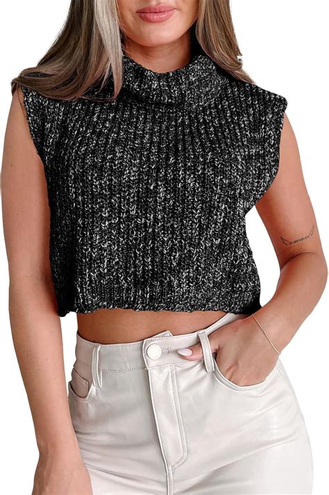 Saodimallsu Womens Cropped Turtleneck Sweater Vest Sleeveless Knit