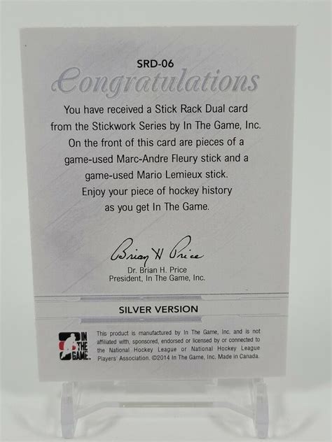 2014 MARIO LEMIEUX MARC ANDRE FLEURY ITG STICKWORK DUAL GAME USED STICK