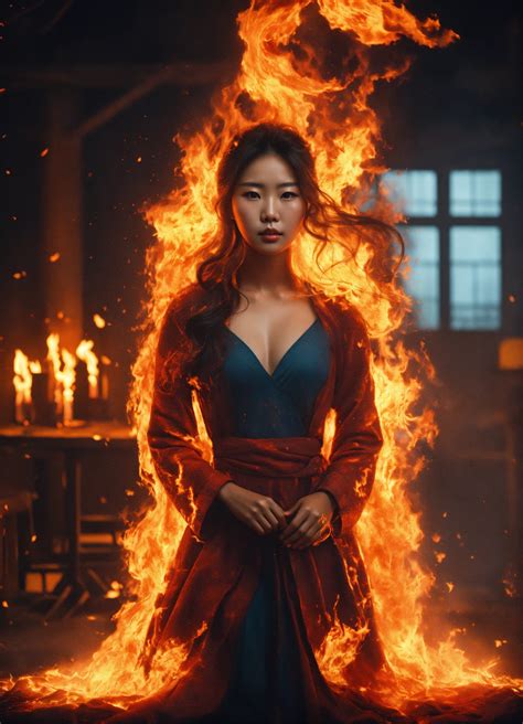 Lexica A Korean Brunette Woman Made Out Of Fire And She Has Hair Made