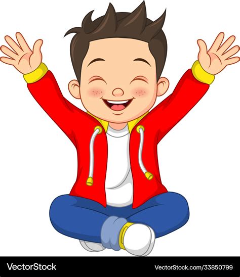 Cartoon happy little boy sitting Royalty Free Vector Image