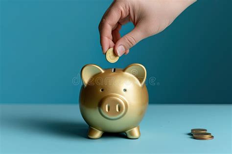 Hand Adding Coin To Gold Piggy Bank Stock Illustration Illustration