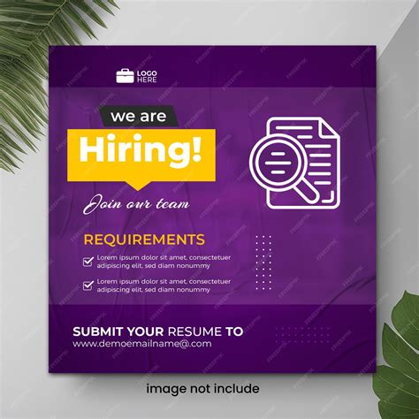 We Are Hiring Job Vacancy Square Banner Or Social Media Post Template