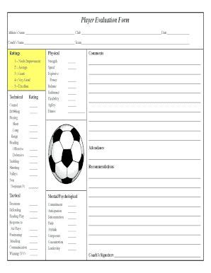 Soccer Player Evaluation Form Fill Evaluation Form Soccer