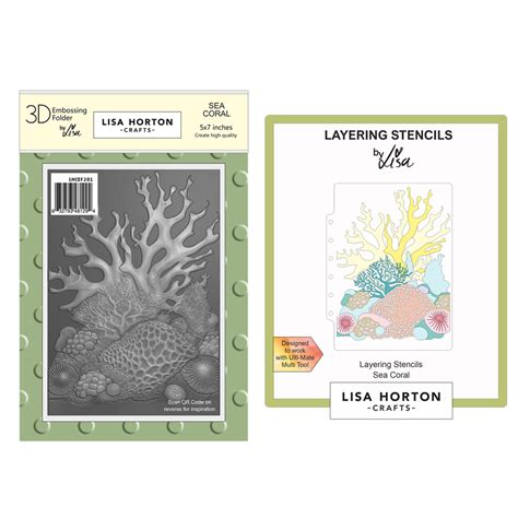 Lisa Horton Crafts Sea Coral Embossing Folder And Layering Stencil Bundle