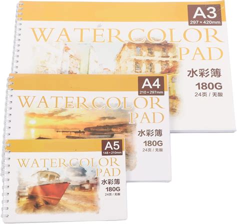 Amazon.co.jp: 水彩紙 3枚 水彩パッド 24ページ 180g 無酸紙 ポータブル A3 A4 A5 プロフェッショナル水彩紙 ...