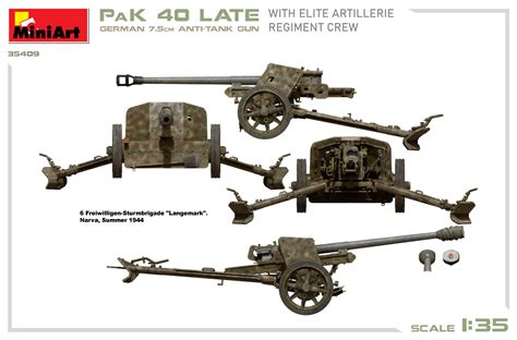 1 35 GERMAN 7 5CM ANTI TANK GUN PaK 40 Late W ELITE ARTILLERIE REGIMENT