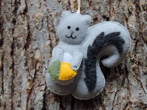 Squirrel Ornament Gray Squirrel Felt Squirrel Christmas Etsy