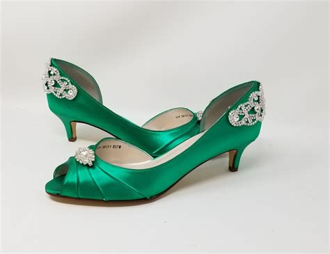 Emerald Green Wedding Shoes Crystal Back Emerald Green Bridal Shoes Green Kitten Heels Or 100