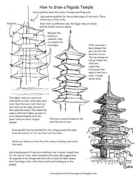 How To Draw A Japanese Pagoda Temple Worksheet And Drawing Lesson Basic