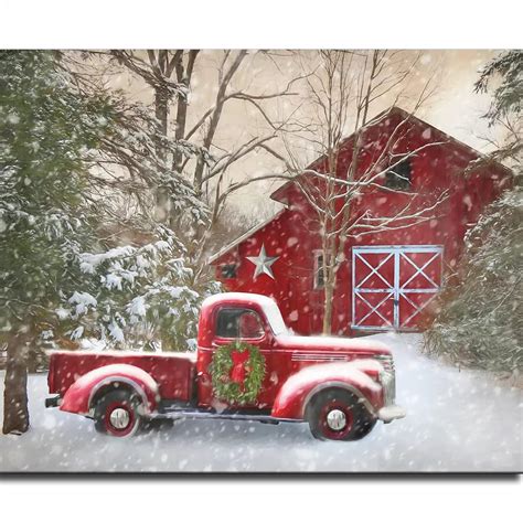 Amazon Christmas Tree And Old Fashioned Red Pick Up Truck Winter