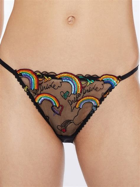 Savage X Pride Embroidered String Bikini In Black Multi Rihanna