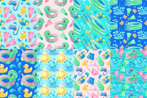 Pool Party Digital Papers Vacation Graphics Swimming Patterns