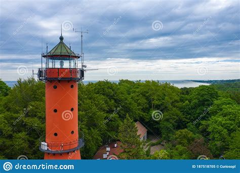 Aerial View Of Lighthouse In The Small Village Of Rozewie On The Polish