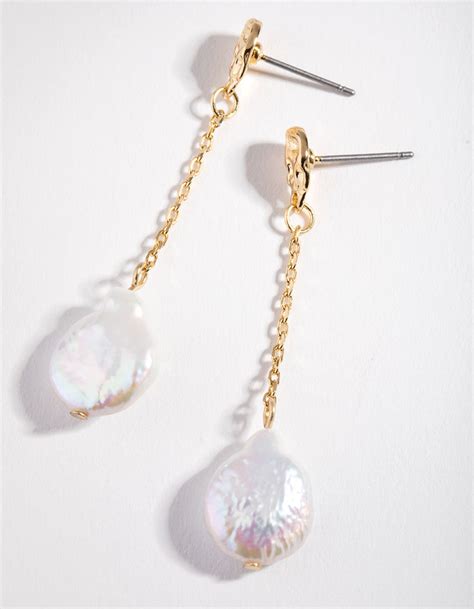 Real Gold Plated Chain And Freshwater Pearl Drop Earrings Lovisa