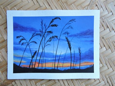 Blue Sunset Landscape Painting - Etsy