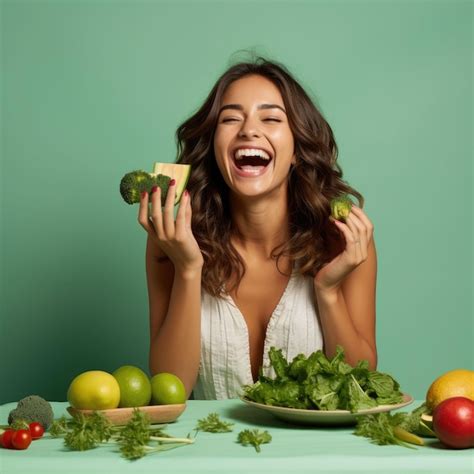 Premium Photo Woman Sitting At Table With Plate Of Food