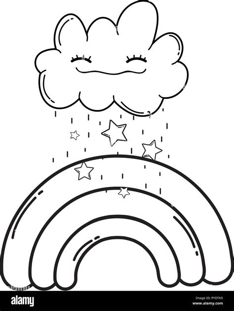 Cloud And Rainbow Cute Cartoon In Black And White Stock Vector Image