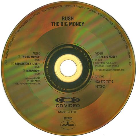 Rush Single: The Big Money - Liner Notes, Lyrics, and Artwork