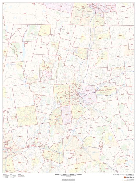 Hartford County, Connecticut ZIP Codes by MapSherpa - The Map Shop