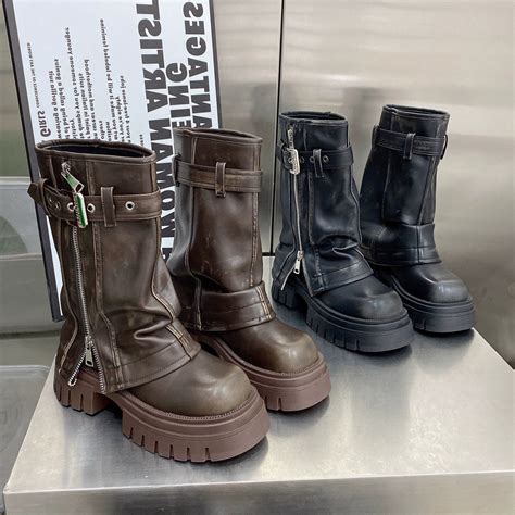 Platform Fold Over Chunky Mid-Calf Vegan Leather Boots – Asyllum