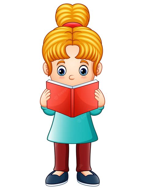 Маленькая девочка читает книгу | Премиум векторы