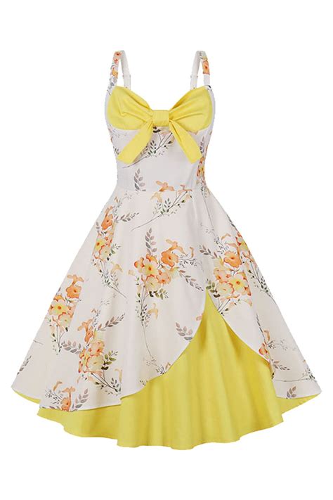 Atomic White And Yellow Floral Summer Vintage Dress Shopperboard