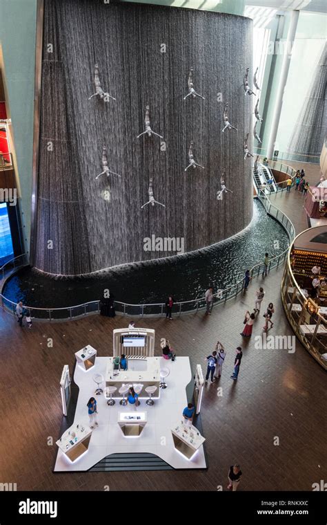 The Waterfall runs through the entire height of The Dubai Mall (shopping mall) in downtown Dubai ...