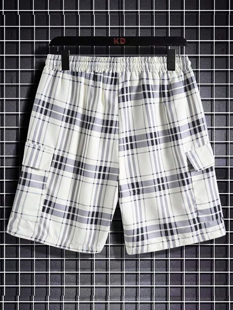 Manfinity Homme Mens Loose Fit Plaid Print Shorts With Drawstring