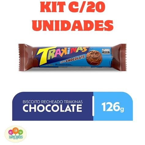 KIT 20 BISCOITOS TRAKINAS DE CHOCOLATE 126g Shopee Brasil