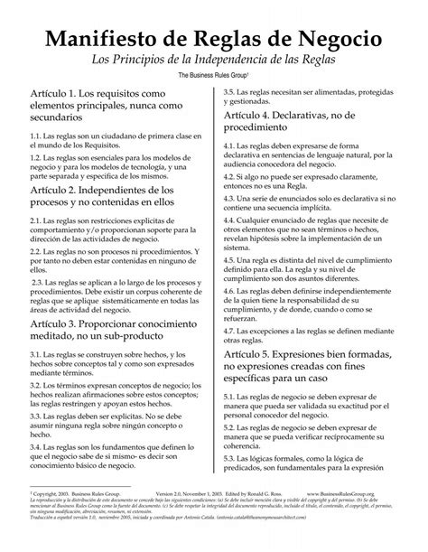 Manifiesto De Reglas De Negocio The Business Rules Group